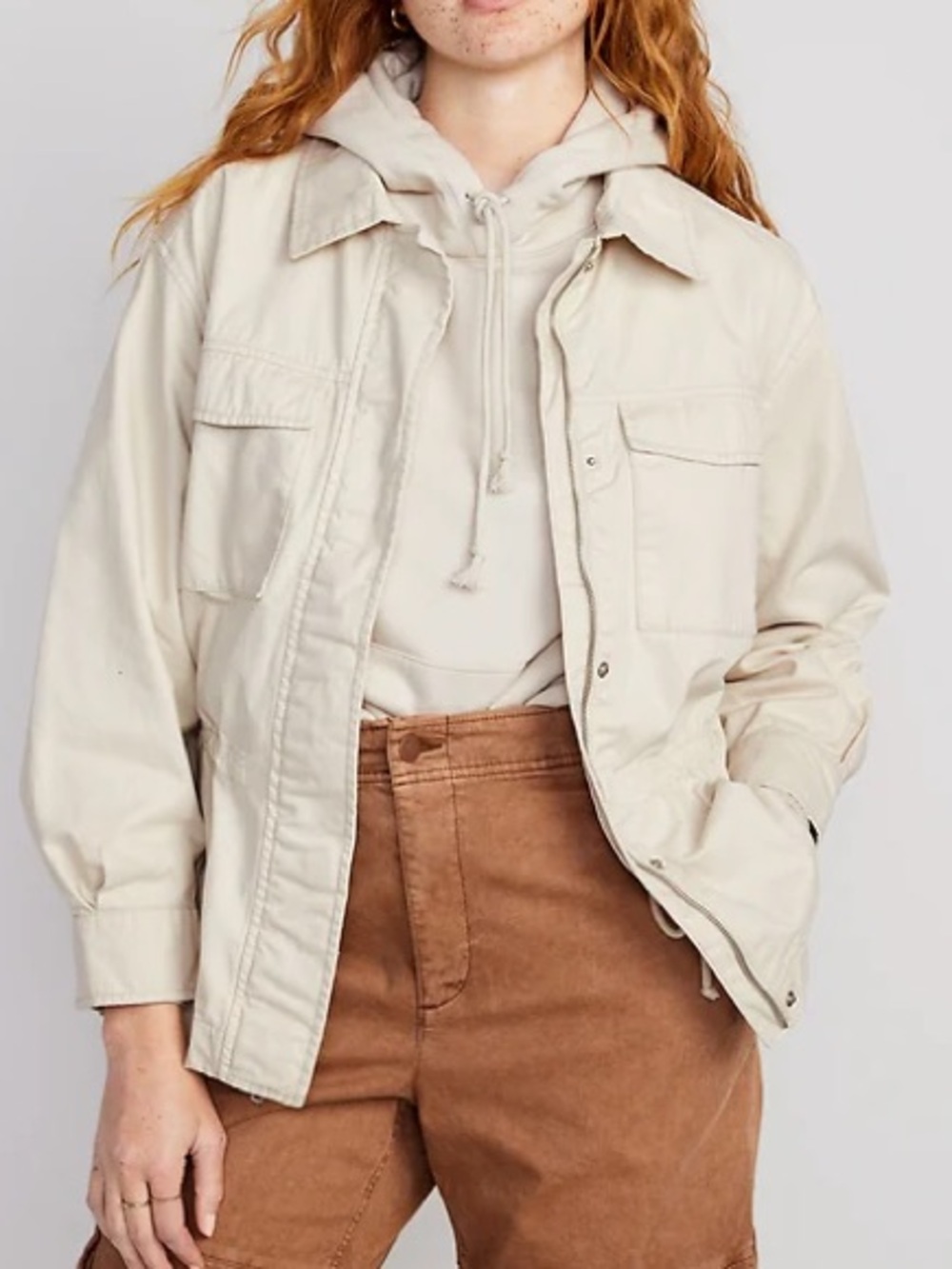 Old Navy Cinched-Waist Utility Jacket in Color Cozy Cashmere 100% Cotton